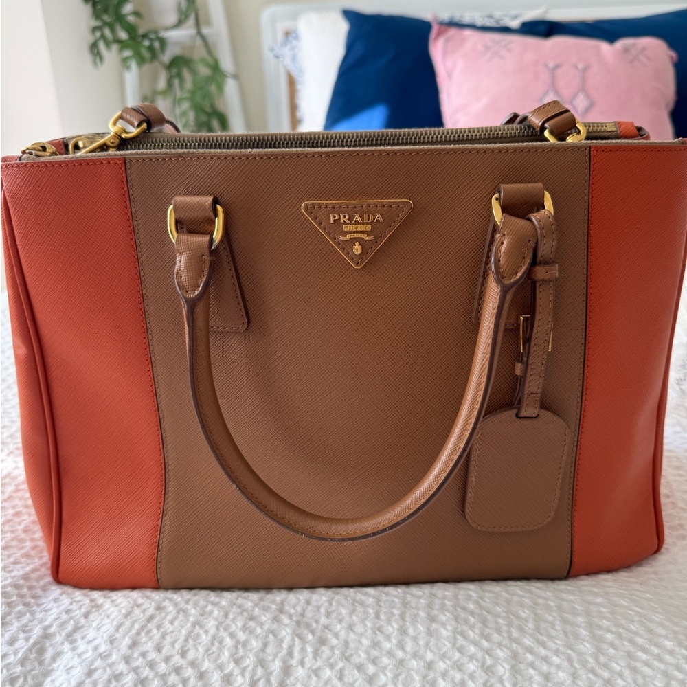 Prada Women's Tan and Orange Tote Bag